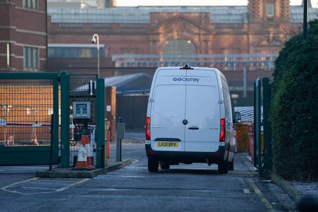 A prison van arrives at Nottingham Magistrates’ Court