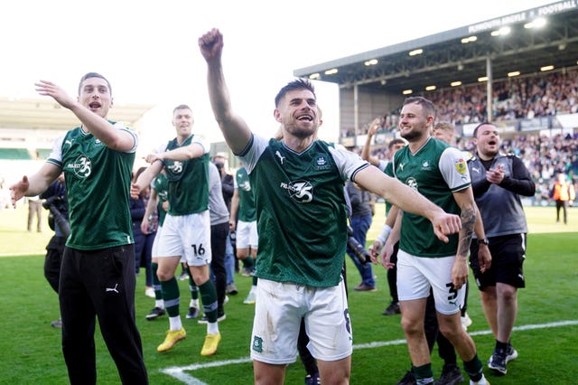 Plymouth’s Joe Edwards celebrates