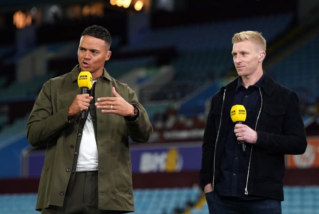 Jenas (Left) and Ben Mee following the Premier League match at Villa Park, Birmingham. 