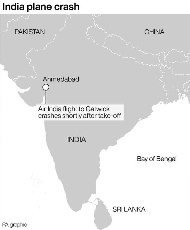 A map showing the location of the Air India plane crash