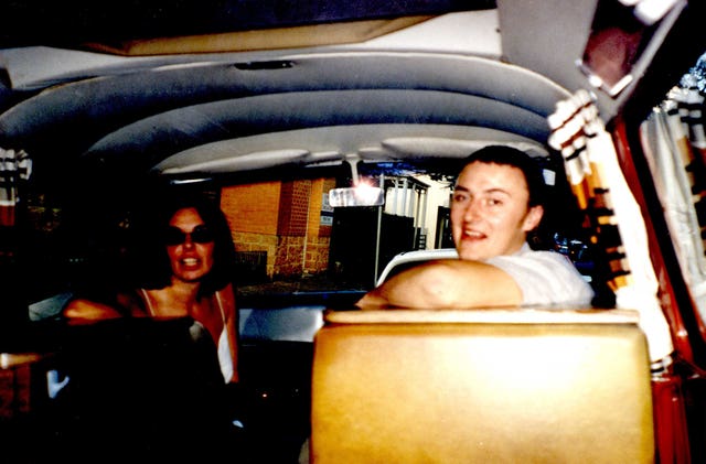 Murdered British backpacker Peter Falconio and Joanne Lees sitting inside a car