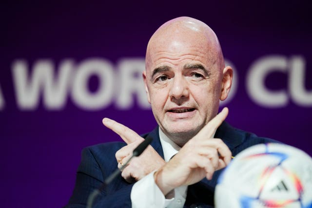 Gianni Infantino pictured during his extraordinary press conference in Doha 