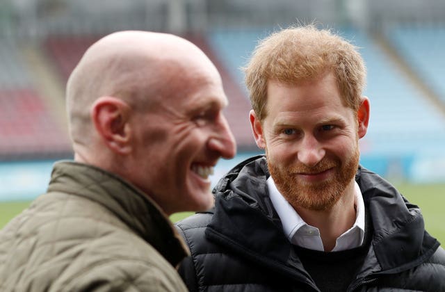 Former Wales rugby captain Gareth Thomas with the Duke of Sussex