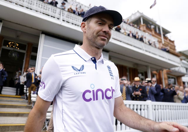 James Anderson walks out onto the field for his final day of Test cricket for England