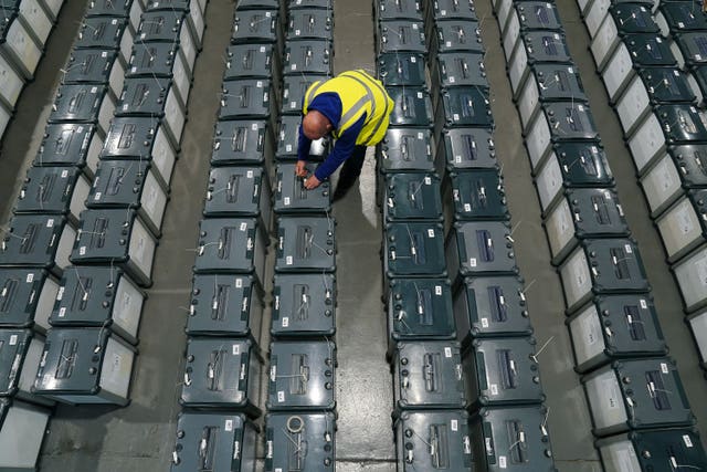 Ballot boxes being prepared for the election in a warehouse