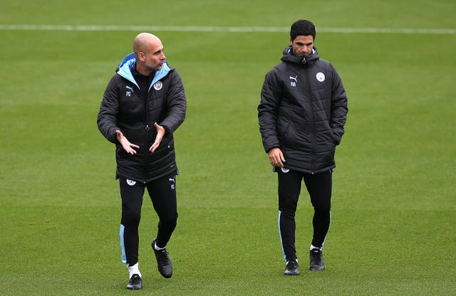 Pep Guardiola, left, rates Mikel Arteta, right, highly