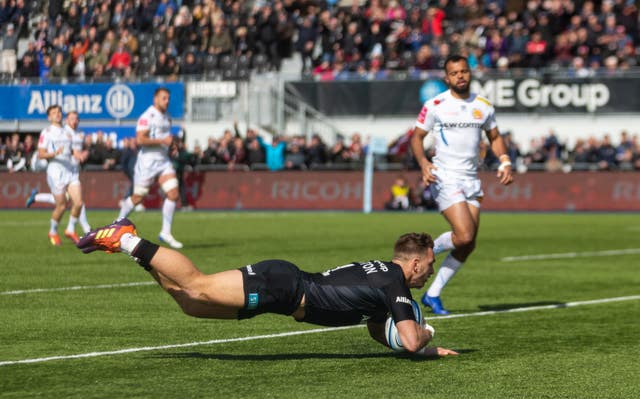 Saracens’ Alex Lewington scores a try as they beat Exeter 28-7