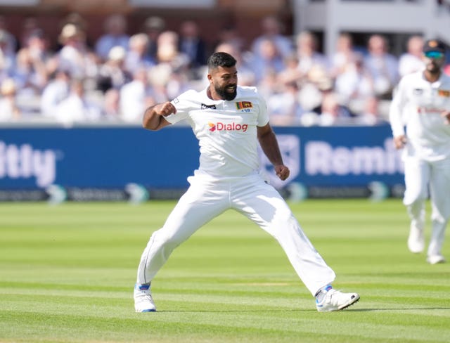 Lahiru Kumara celebrates taking a wicket