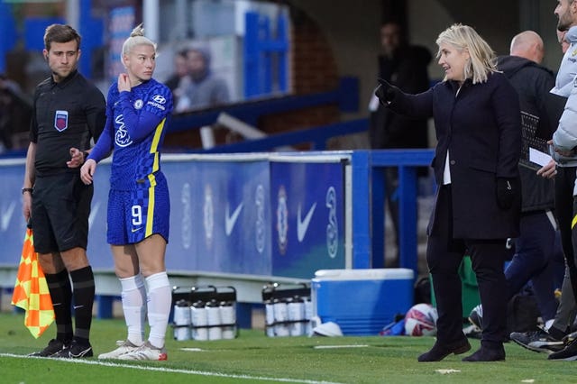 England (left) prepares to come on as a substitute for Chelsea (Jonathan Brady/PA)