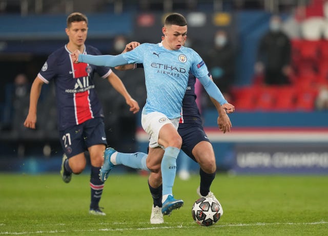 Phil Foden, centre, has produced his best on the big stage