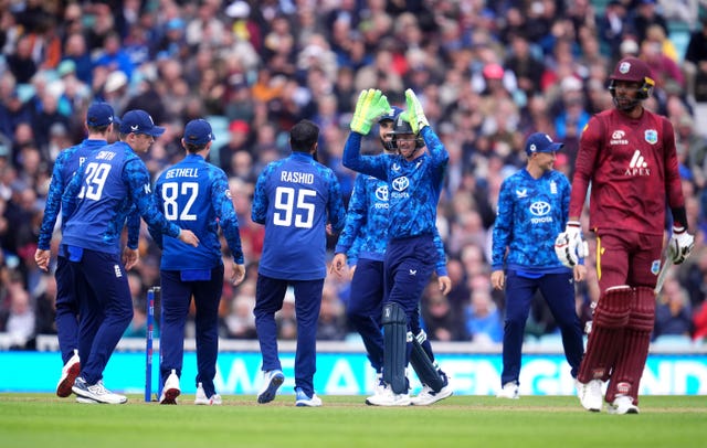 England celebrate a wicket