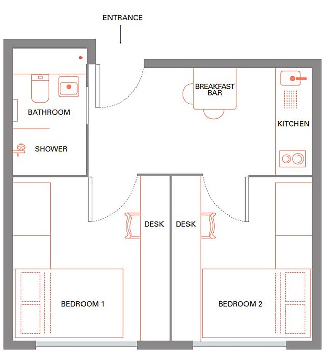 Floorplan of student accommodation at Woburn Place near Russell Square in London