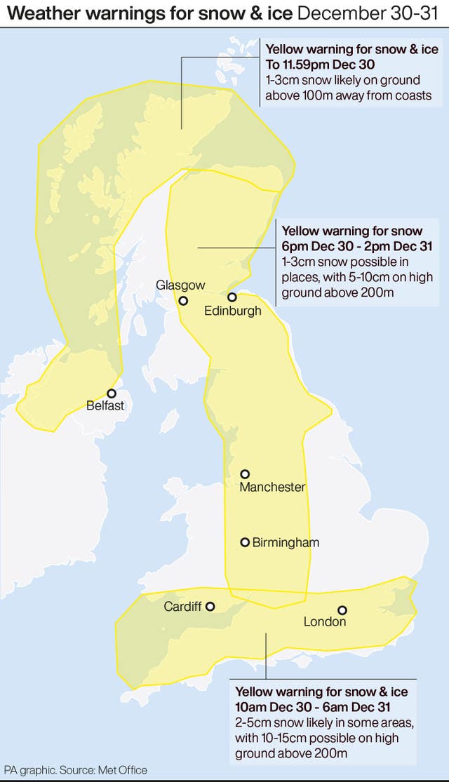 Weather warnings for snow and ice