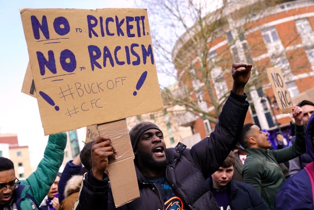 Chelsea fans protest outside Stamford Bridge