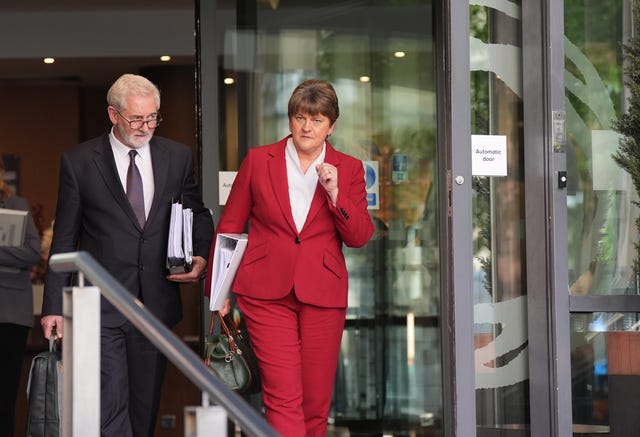 Baroness Foster leaving the Clayton Hotel in Belfast after giving evidence to the UK Covid-19 inquiry hearing