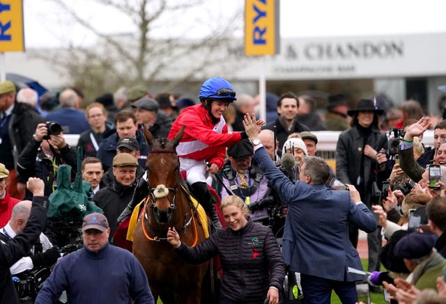 Rachael Blackmore celebrates with Envoi Allen at Cheltenham