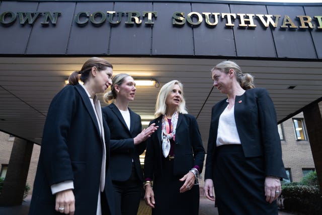 Lisa Osofsky (second right), director of the Serious Fraud Office, arriving with her team Sara Chouraqui (left), Victoria Jacobson (second left), and Liz Collery (right) at Southwark Crown Court 