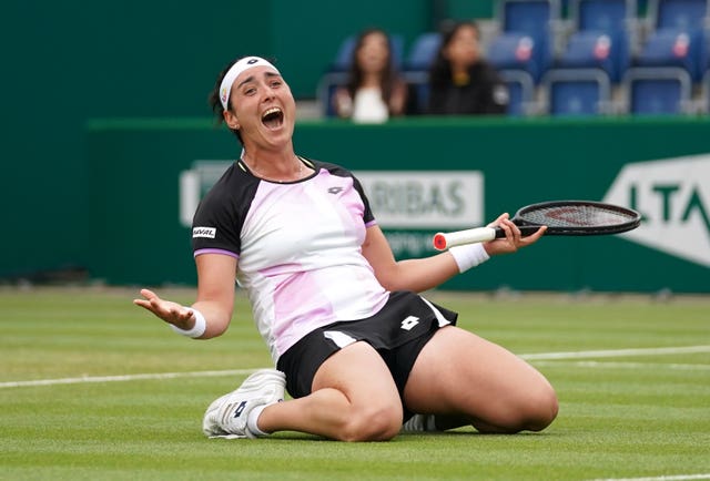 Ons Jabeur celebrates winning her maiden WTA title at the Viking Classic Birmingham