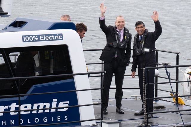 Prime Minister Rishi Sunak during his visit to the maritime technology centre at Artemis Technology in Belfast