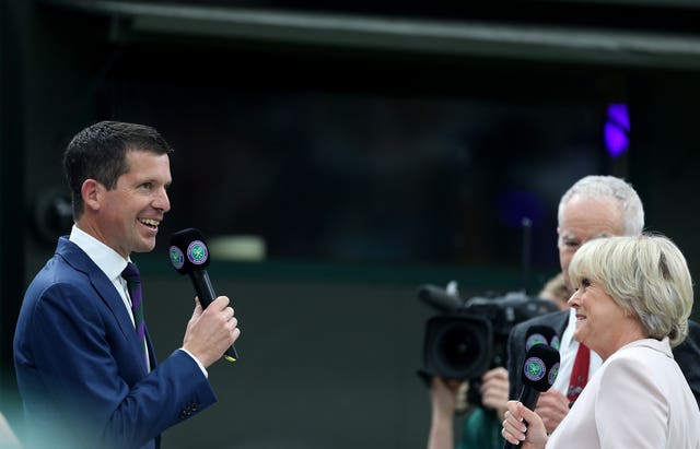 Tim Henman and Sue Barker on No.1 court at Wimbledon