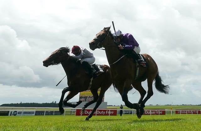 Bucanero Fuerte (right) winning the Railway Stakes at the Curragh 