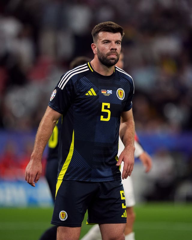 Grant Hanley in action for Scotland against Germany