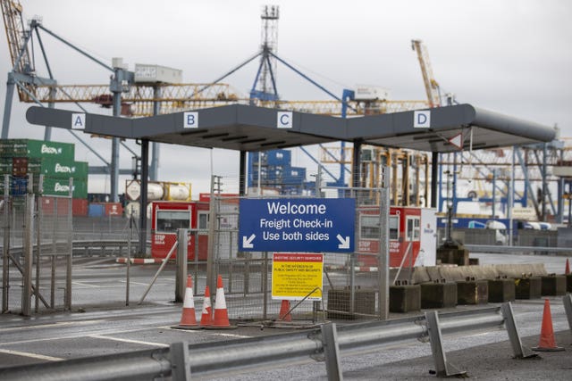 A freight check-in post at the Stena Line Terminal at Belfast Port