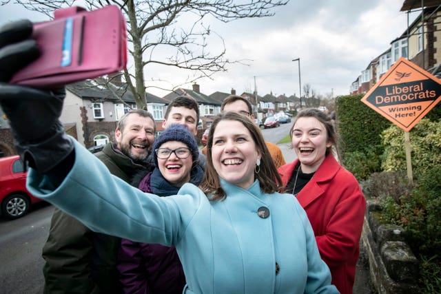 Liberal Democrat Leader Jo Swinson canvassing door to door with activists during a visit to Sheffield