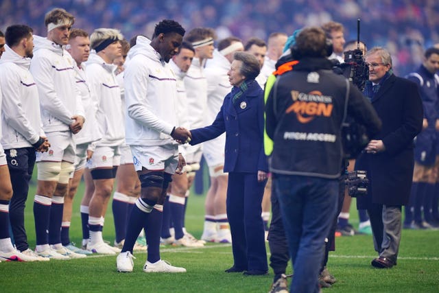 The Princess Royal greets England captain Maro Itoje 