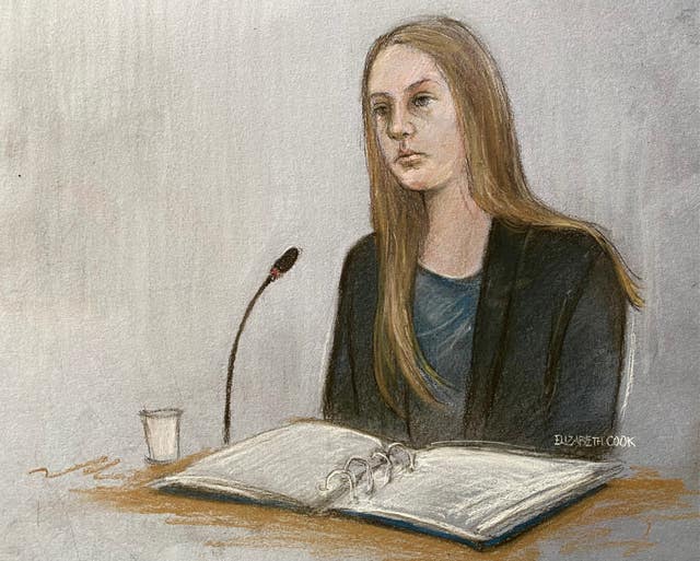 Court artist drawing of Lucy Letby