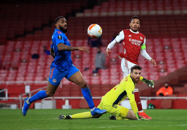 Pierre-Emerick Aubameyang in action against Olympiacos