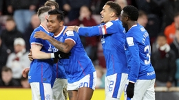 Alfredo Morelos celebrates Rangers’ third goal at Tynecastle (Steve Welsh/PA)