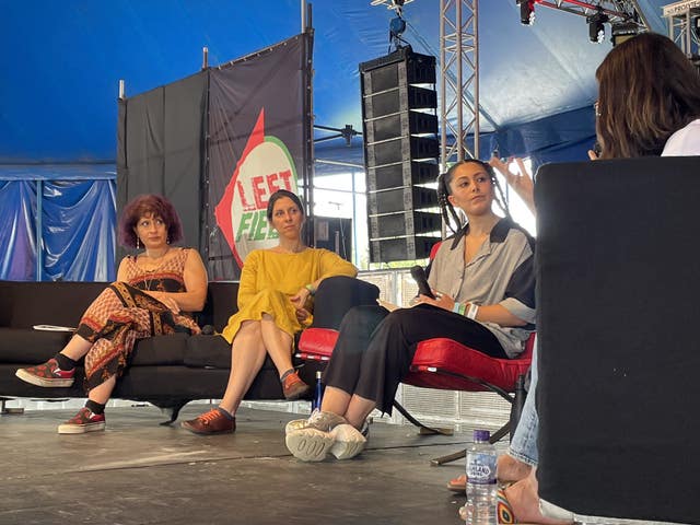 Nazanin Zaghari-Ratcliffe, second left, at the Glastonbury Festival 