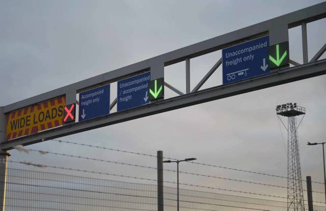 A view of a road sign at the Port of Belfast