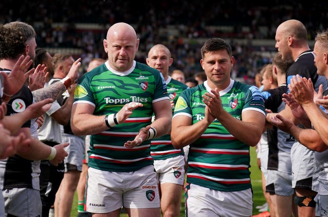 Leicester Tigers’ Dan Cole (left) and Ben Youngs are given a guard of honour after the Gallagher Premiership match against Newcastle