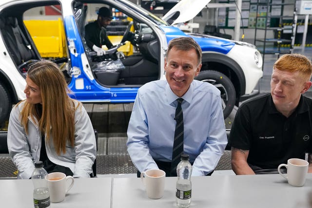 Jeremy Hunt speaking to Nissan employees