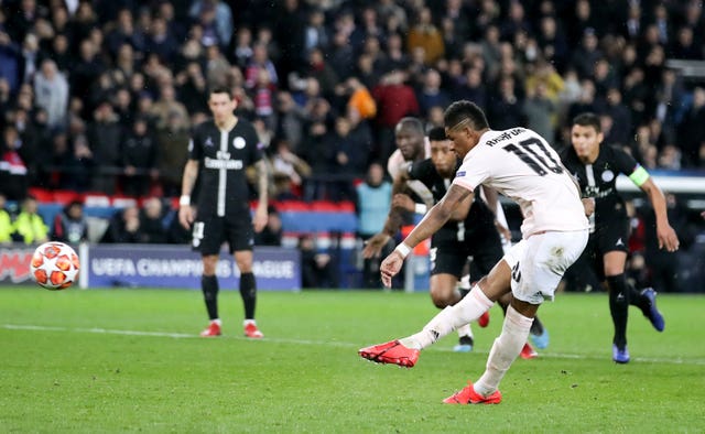 Edinson Cavani had a watching brief as Marcus Rashford, pictured, helped Manchester United dump Paris St Germain out of the Champions League in 