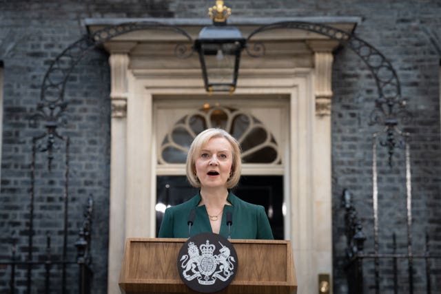 Liz Truss making her farewell speech outside 10 Downing Street 