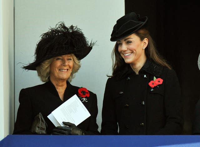 The then-Duchess of Cambridge with the then-Duchess of Cornwall at the Cenotaph in 2011 