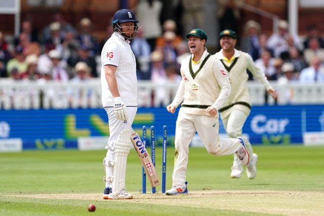 Jonny Bairstow looks aghast as Australia celebrate his controversial run out at Lord's.