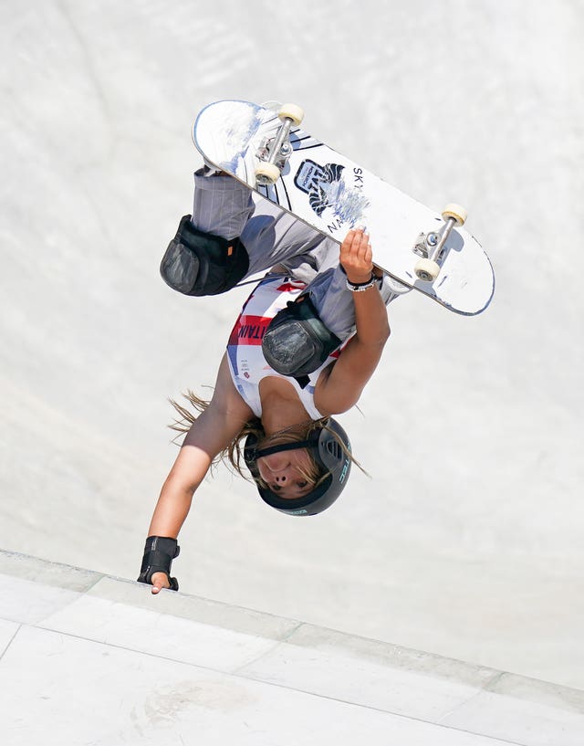 Sky Brown in action in the women's skateboard park event