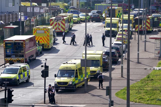 Emergency services near the Aquatics Centre, at the Queen Elizabeth Olympic Park in London