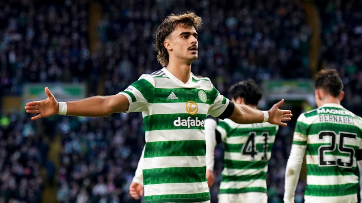 Jota netted from close range in the final minute of the first half for Celtic (Jane Barlow/PA)