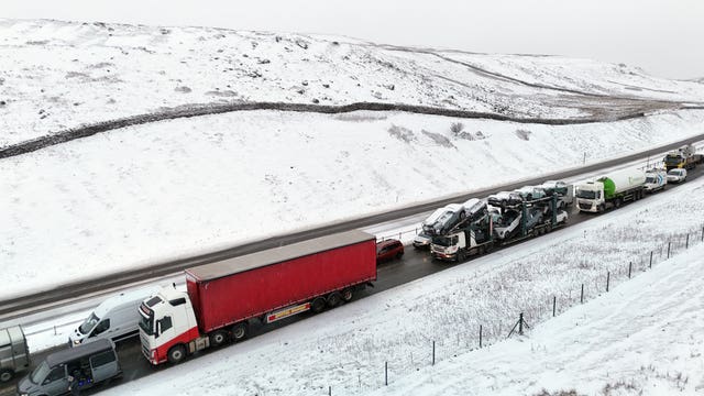 Heavy traffic in the snowy conditions on the A66