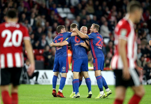 Power celebrates with his Sunderland team-mates 