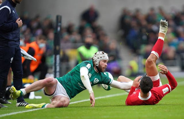 Mack Hansen, left, made his Test debut in the opening round of the 2022 Six Nations