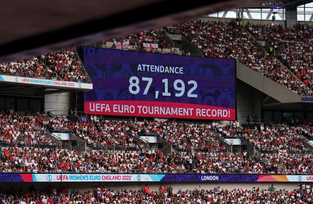 The big screen shows the record attendance at Wembley