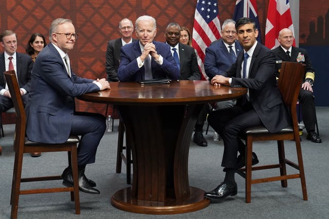 Rishi Sunak during a meeting with US President Joe Biden and Prime Minister of Australia Anthony Albanese