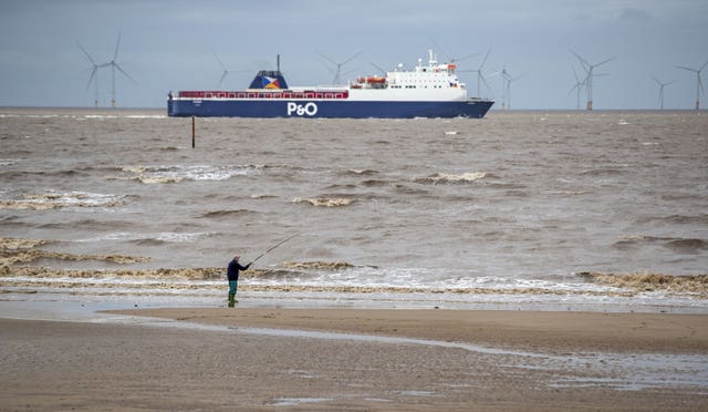 The P&O freight ferry, MS Norbay heads down the River Mersey (Peter Byrne/PA)