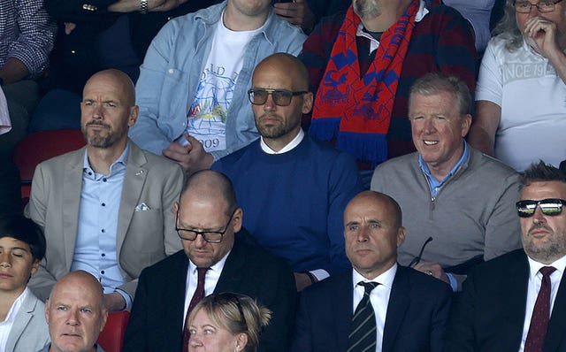 Mitchell Van Der Gaag and Steve McClaren watch United in action at Palace on Sunday alongside Erik Ten Hag